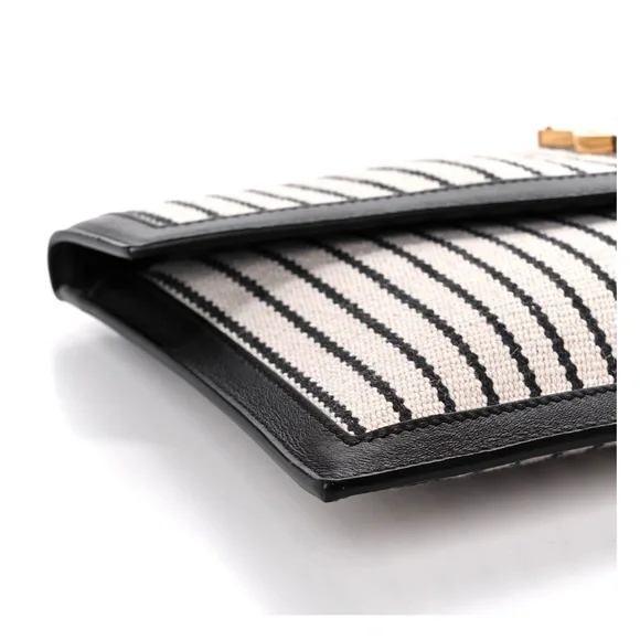 Yves Saint Laurent Uptown Canvas Striped Clutch Cream Black YSL Gold Hardware - Picture 6 of 14